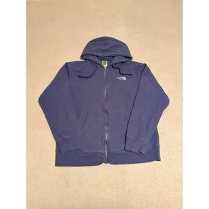North Face Hoodie - Full Zipper Hoodie Navy Blue Distressed - Unisex Adult Large